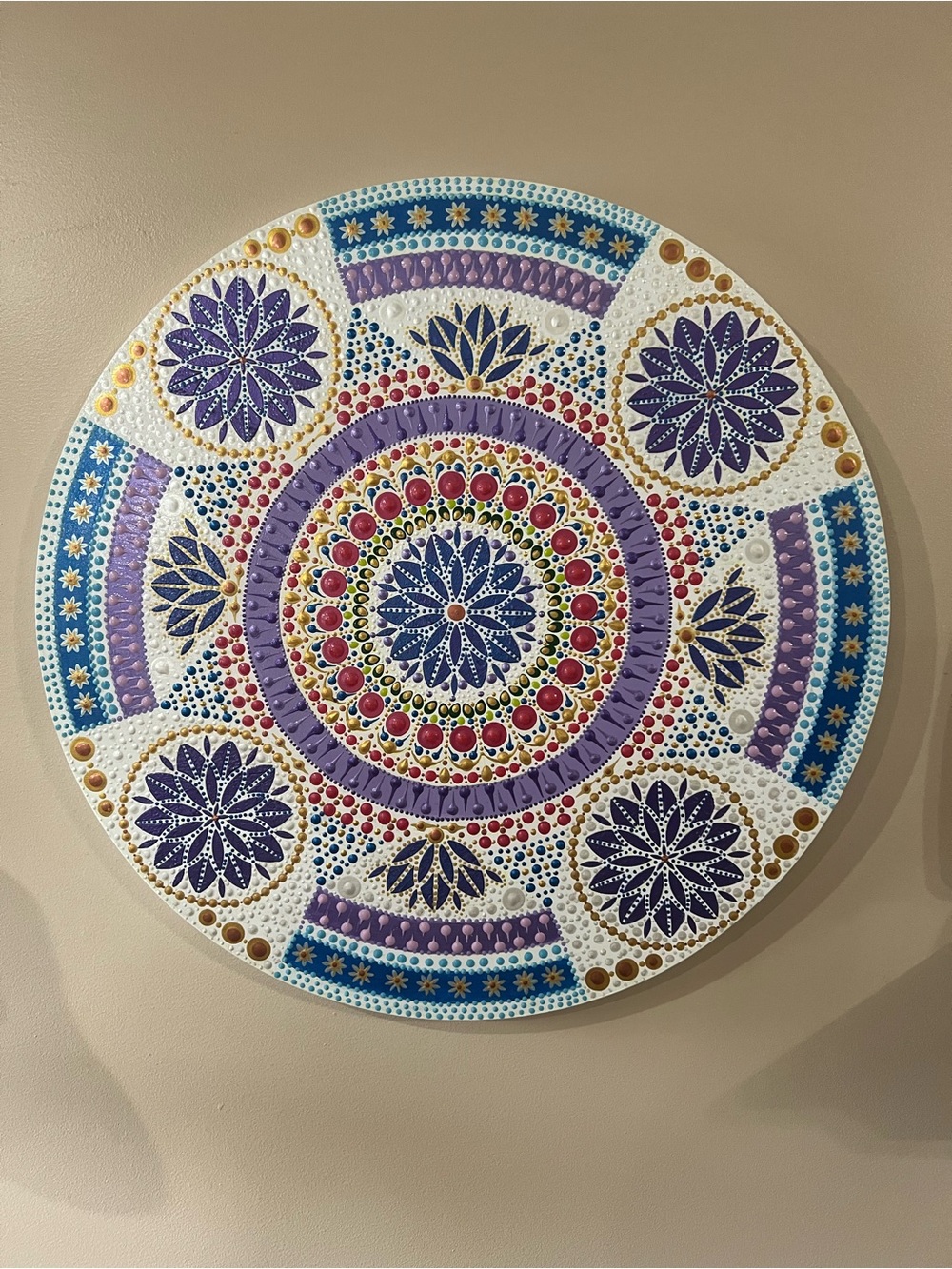 Original Hand-Painted Mandala Wall Art in Purple, Blue, Red, Gold